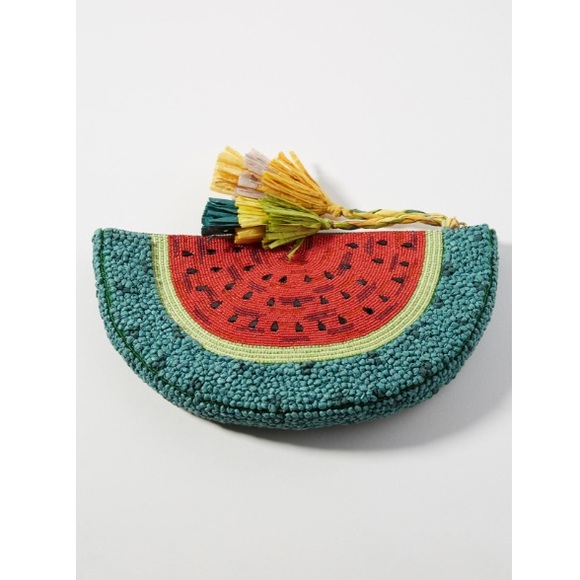 Anthropologie Tasseled Watermelon Clutch OS - Picture 2 of 7